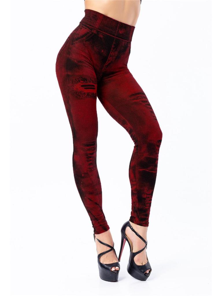 8 Colors Available! Women's Super Elastic Nine-Point Imitation Denim Leggings