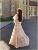Women's Floral Chiffon Puff Sleeve Dress - French Square Neck, Spring/Autumn Fairy Mori Girl Style