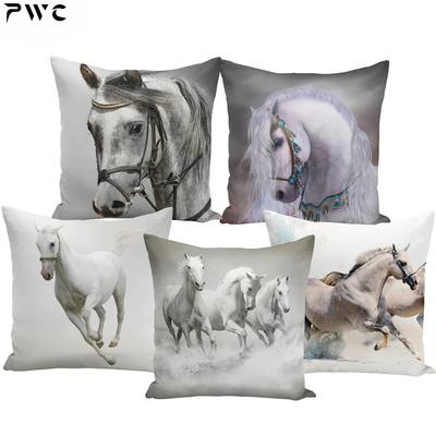 Throw povlak na polštář 45x45 Animal Print Válečný bílý kůň Soupravy povlaků na polštáře na křeslo Pohovka Dekorativní domácí výzdoba statku