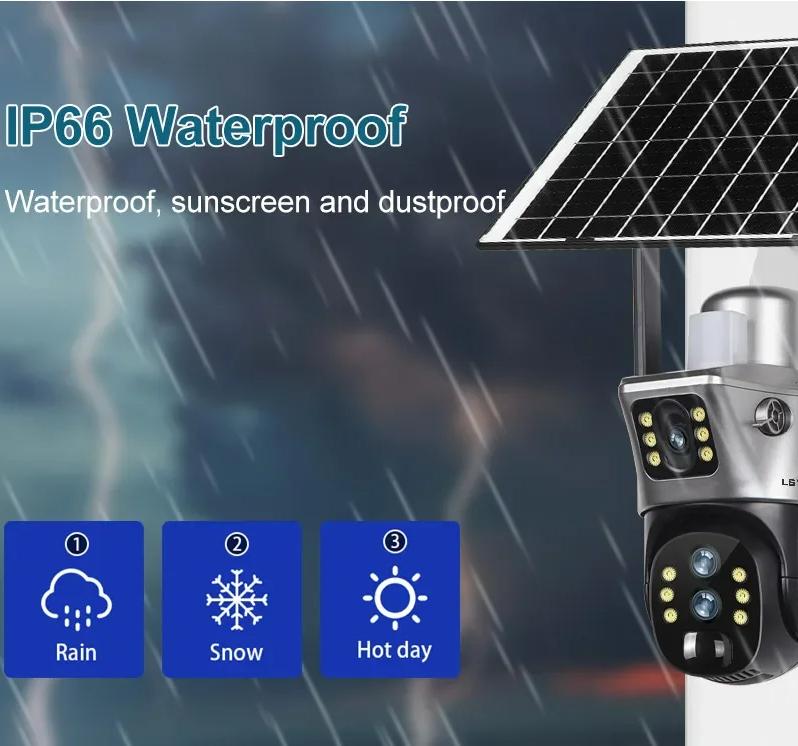 LS VISION 12MP 4G/WiFi Dual Screen Solar Camera Outdoor 10X Zoom 6K Three Lens Human Auto Tracking Surveillance Camera V380 Pro