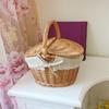 Handmade Wicker Willow Picnic Basket with Lid - Pastoral Style Storage and Fruit Basket