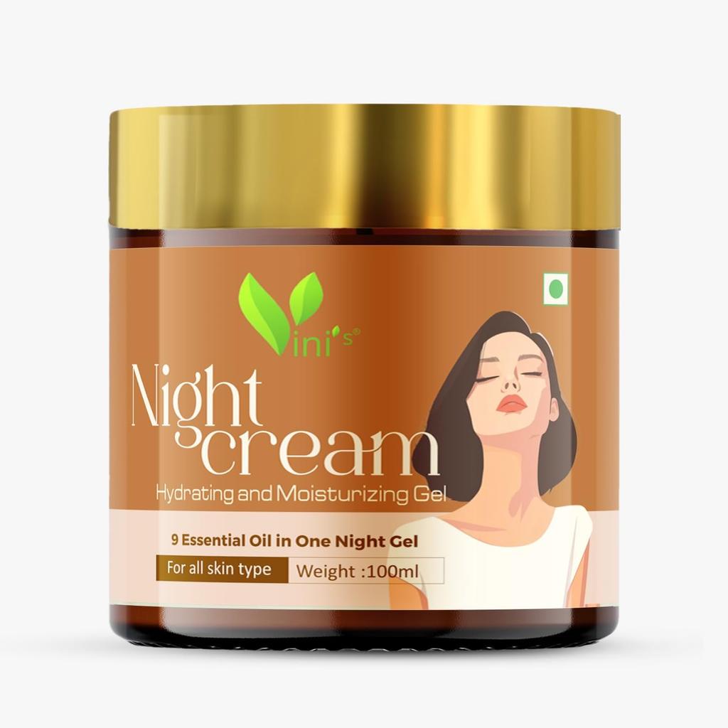 Vini's Herbal Hydrating Night Repair Gel Cream, Overnight Face Moisturizer, Anti-Aging & Brightening| Paraben & Chemical free, Reduces Wrinkles & E
