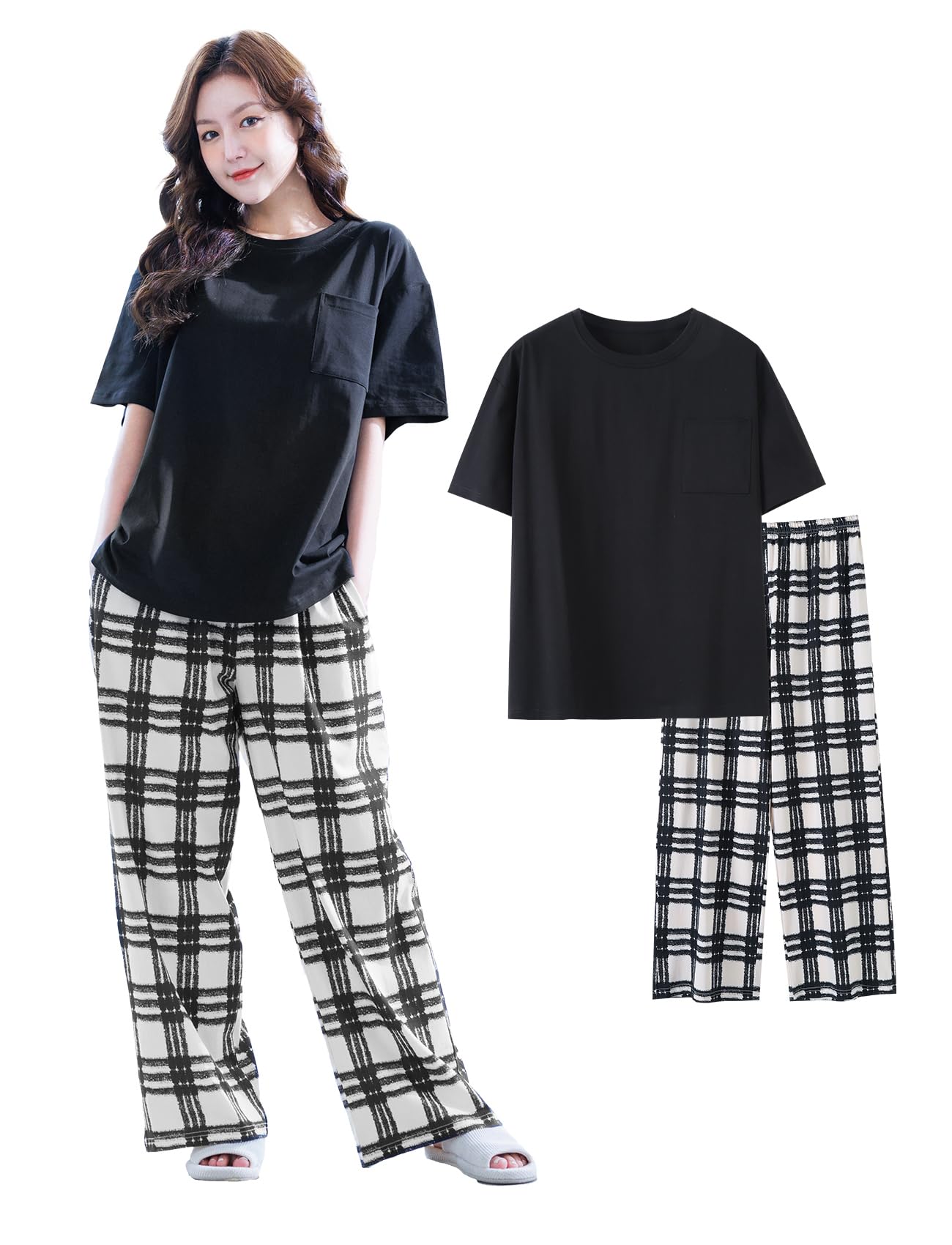 

Пижамы и домашняя одежда Beatgos из эластичного хлопка, милые для весны и лета, женский комплект 197, (Размер XL)