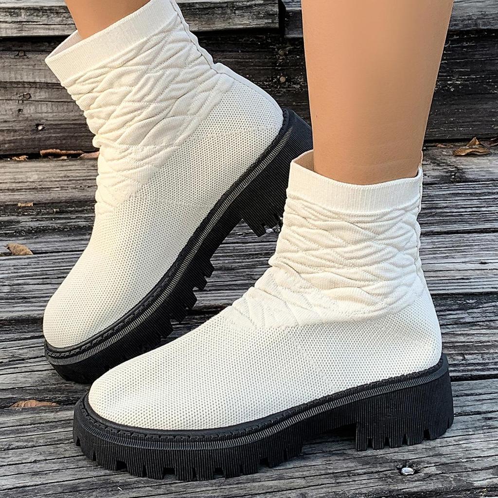 Spring Plus-size Fashion Boots Women's New Stretch Fly Knit Platform Socks Boots Casual Low-top Martin Boots