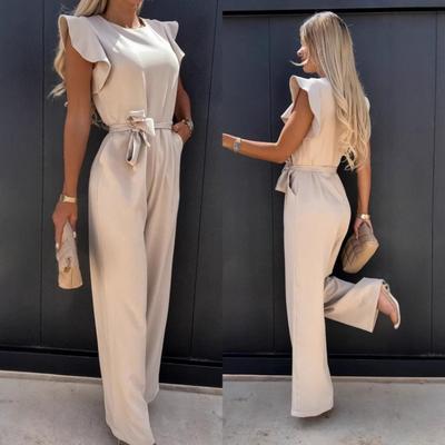 High Waisted Jumpsuit With A Cinched Waist And Tie Up Design