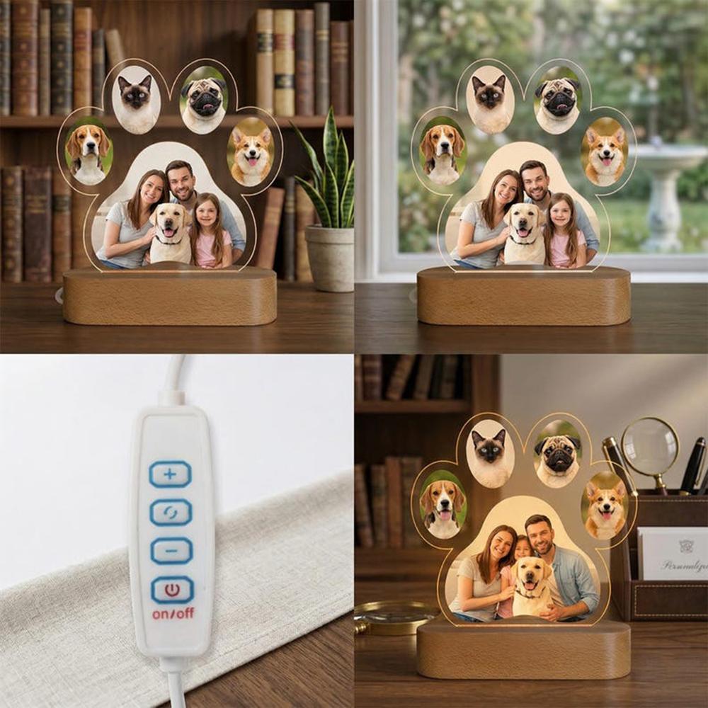 Custom Night Light Pet Paw Photo Personalized Acrylic LED Lamp Warm Bedroom Decor Sweet Memory Gift For Pet Lovers Home Decor