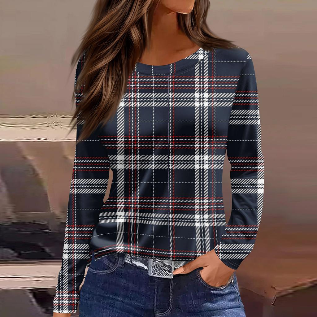 Damenmode Lässig Schlitz Saum Rundhals Langarm Lose Bedrucktes T-Shirt Damen Top