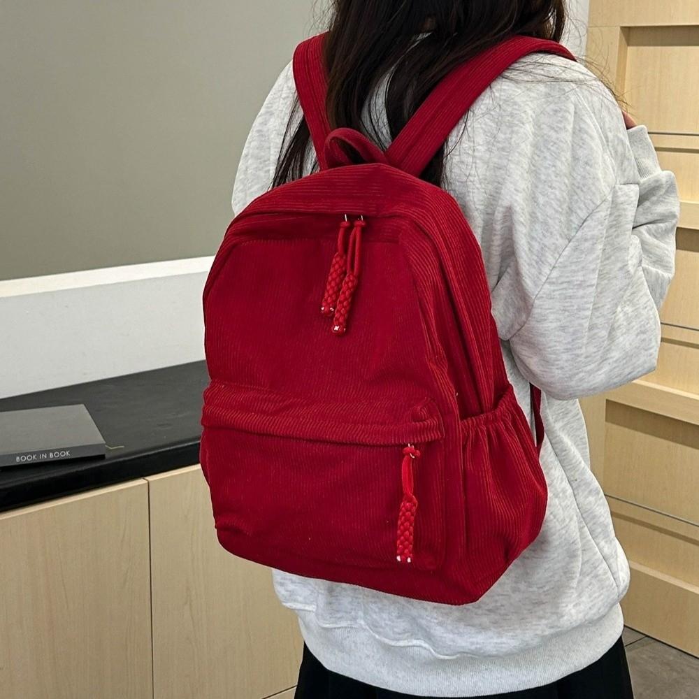 Large Capacity Corduroy Backpack Solid Color Students Daypack Casual Students School Bag Travel