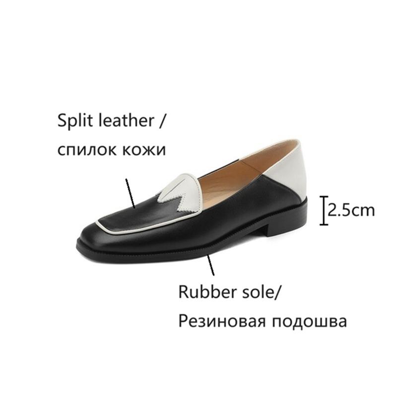 Fashion NEW Spring/Autumn Women Loafers Split Leather Shoes for Women Square Toe Chunky Heel Black Shoes Concise Low Heel Women Pumps