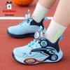 Babudou Boys' Autumn Leather Breathable Sneakers - Mid-Large Child Basketball Shoes with Rotary Button, Ideal for Running.