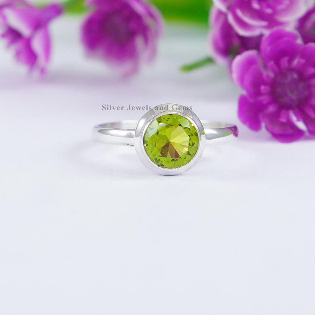 Natural Peridot Ring, Handmade Ring, 925 Sterling Silver Ring, Dainty Ring, Round Peridot Silver Ring, August Birthstone Ring, Promise Ring