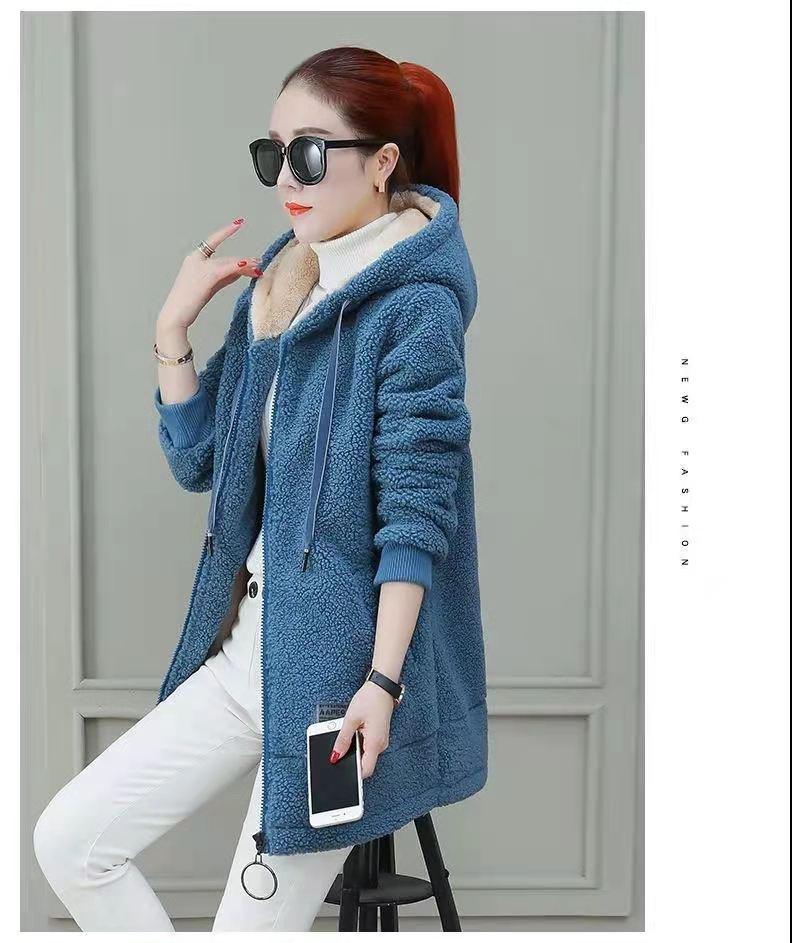 Women's Faux Lamb Wool Hooded Cardigan – New Style, Warm, Loose Fit, Mid-Length Winter Outerwear