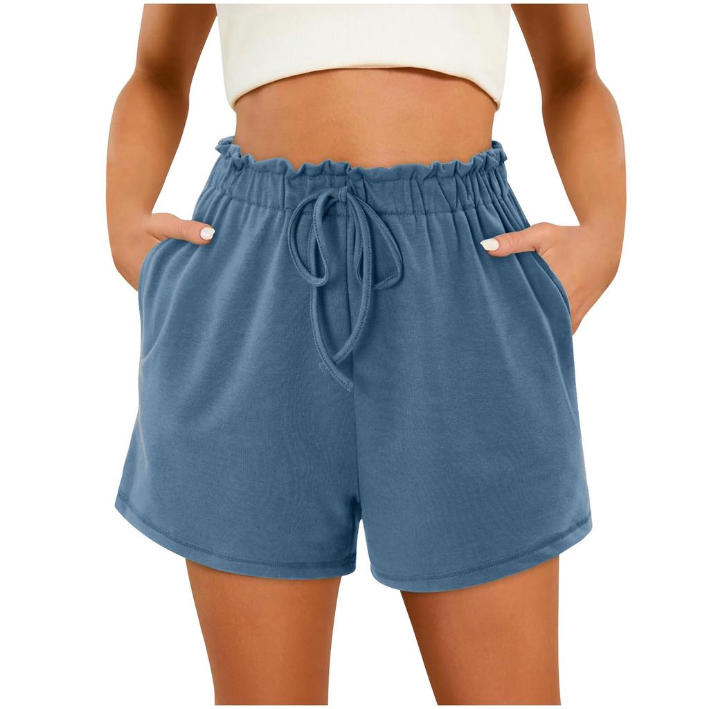 Damen Lässige Mode Hohe Taille Einfarbig Elastischer Bund Shorts