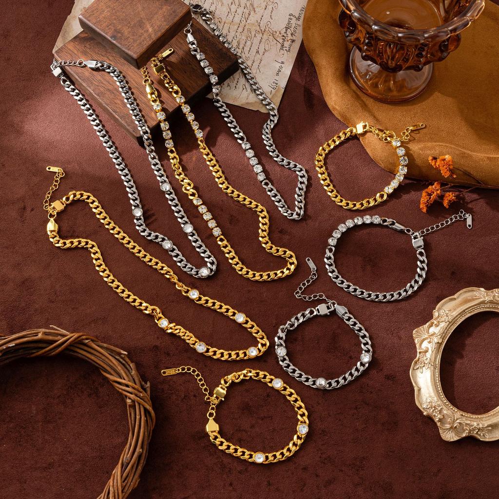 Titanium Steel Bracelet Fashion Personality Hip Hop Zirconium Necklace Electroplated Gold Color Retention