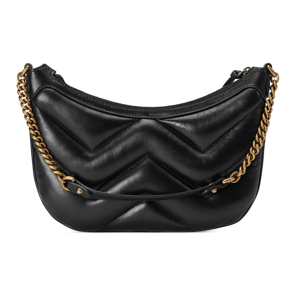 Gucci GG Marmont Double G Logo Zipper Closure Quilted V Leather Tote Shoulder Bag Women Bags Black 777263-AAC74-1000