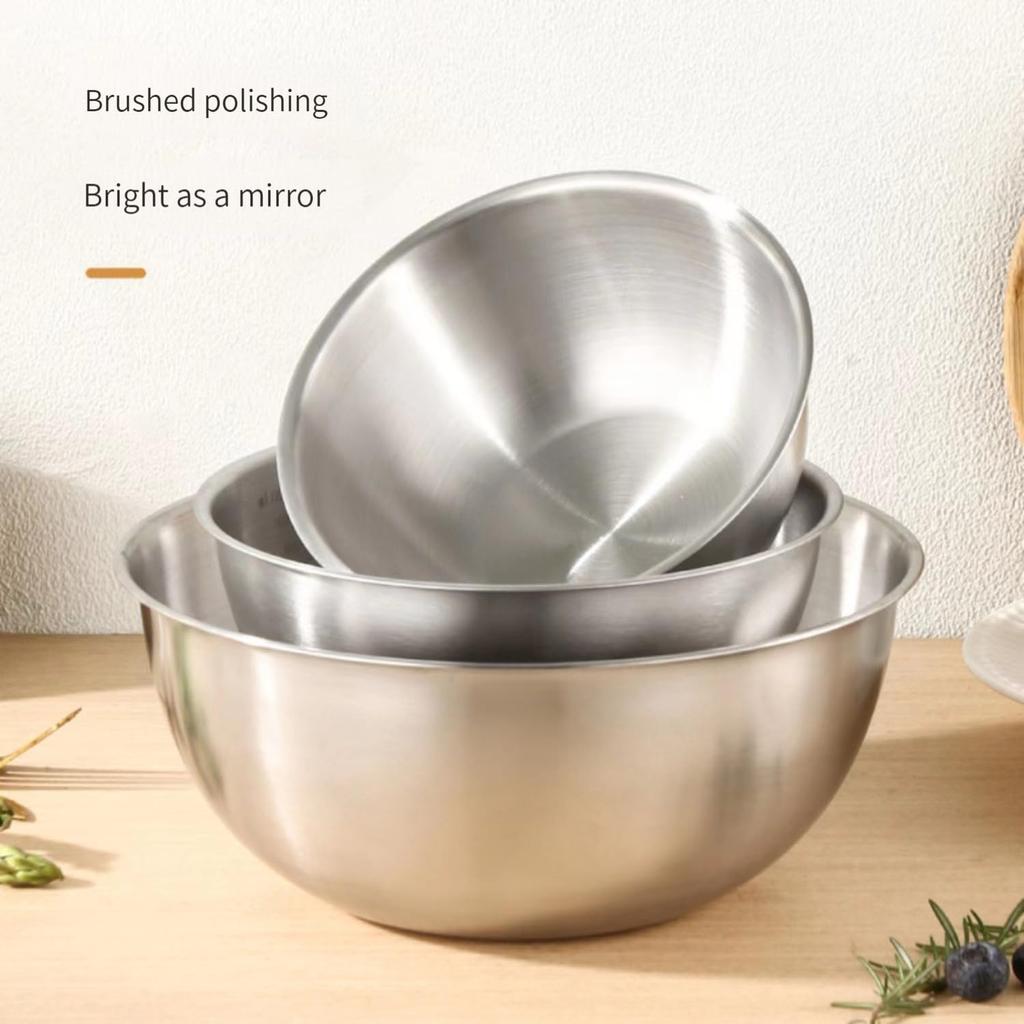 19cm+22cm+24cm+26cm 4Pcs Salad Bowl Stainless Steel 304 Mixing Bowl with Measurement Markings for Kitchen/Baking (No FDA)