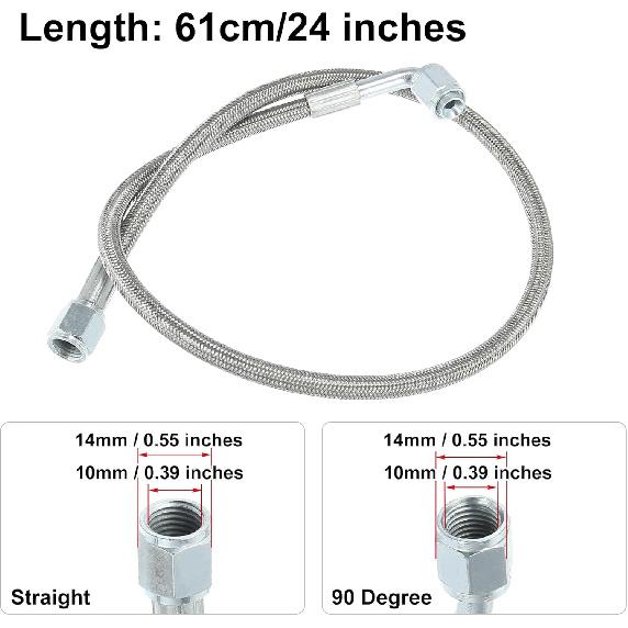 Unifizz 4AN Turbo Oil Feed Line 24 Inch Length Stainless Steel Braided AN4 90 Degree Straight Hose End Pressure Remote Turbocharger Oil Drain Return
