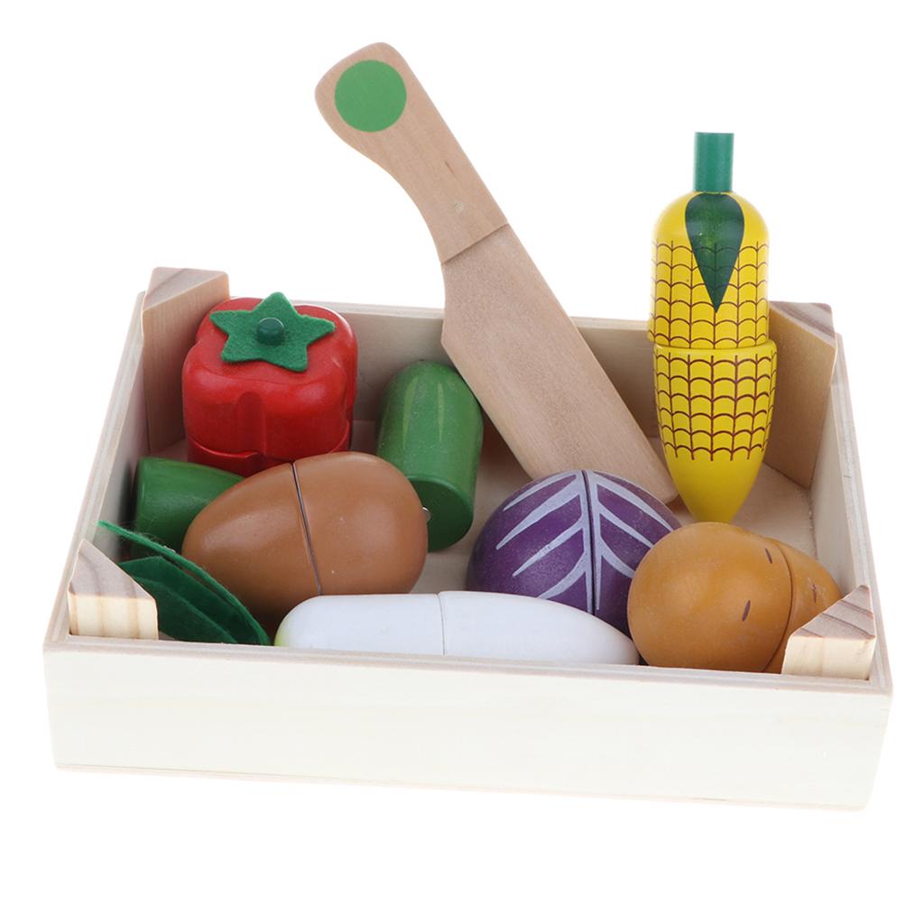 Magnetic Cutting Fruits Vegetables Kitchen Food Toy Wooden Playset Gift
