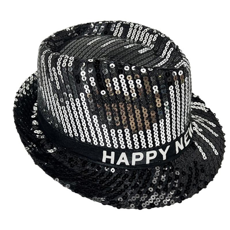 Sequined Oktoberfest Hat for Women Men New Year Eve Panama Hat Roll Brims Hat Cosplay Costume Adult Theme Party Accessory