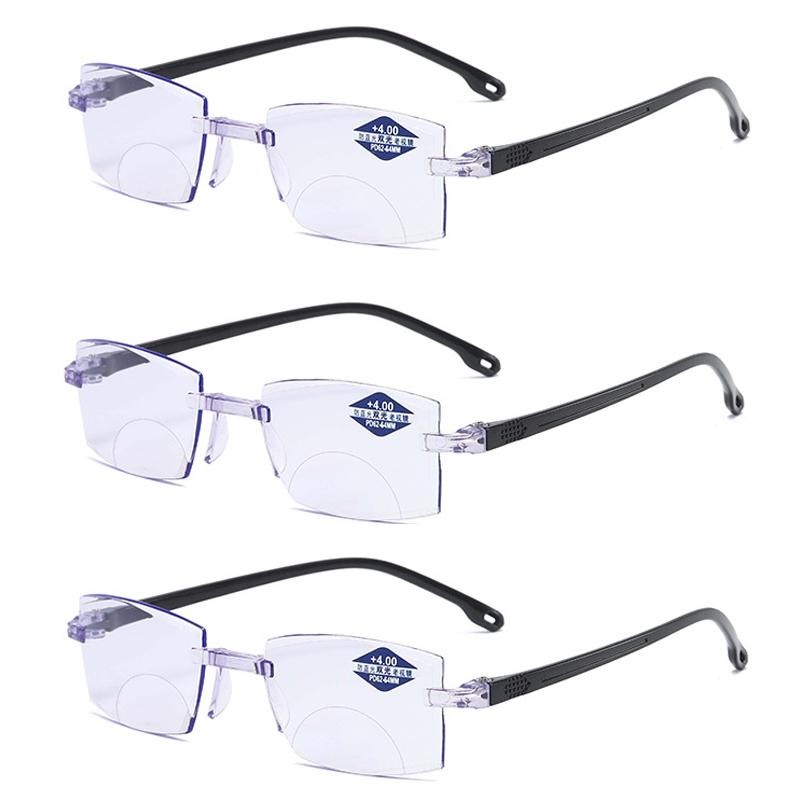 

New Diamond-cut Bifocal Progressive Reading-purpose Glasses Men Blue Lightweight Filtering Multifocal Eyewear Ultra-lightweight Rimless Eyeglasses 4