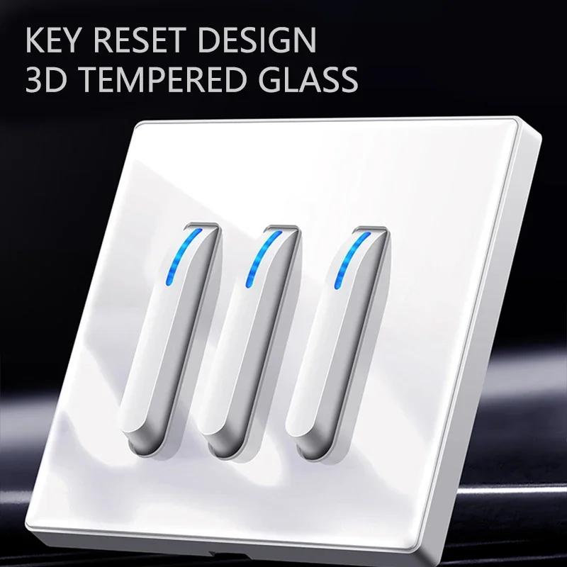 White Wall Lamp Tempered Glass International Switch Self-Reset Led Indicator Light Piano Keys Wall Lamp Panel 1-4gang 1Way 2Way
