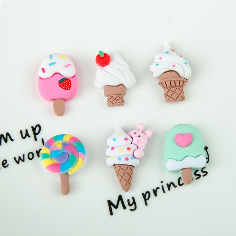 10PCS Resin Colorful Cartoon Rabbit Cherry Cone Cream Lollipop Popsicle Scrapbook Flatback 3D Food Figurine DIY Decor Crafts