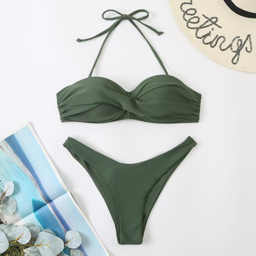 Solid Color Split Swimsuit Women's Three-point Bikini Sexy Beach Vacation Bikini Women