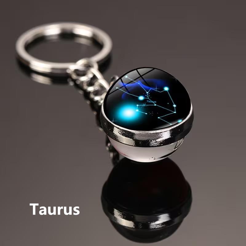 12 Constellations Luminous Car Keychain Glass Ball Zodiac Key Ring Starry Sky Pendant