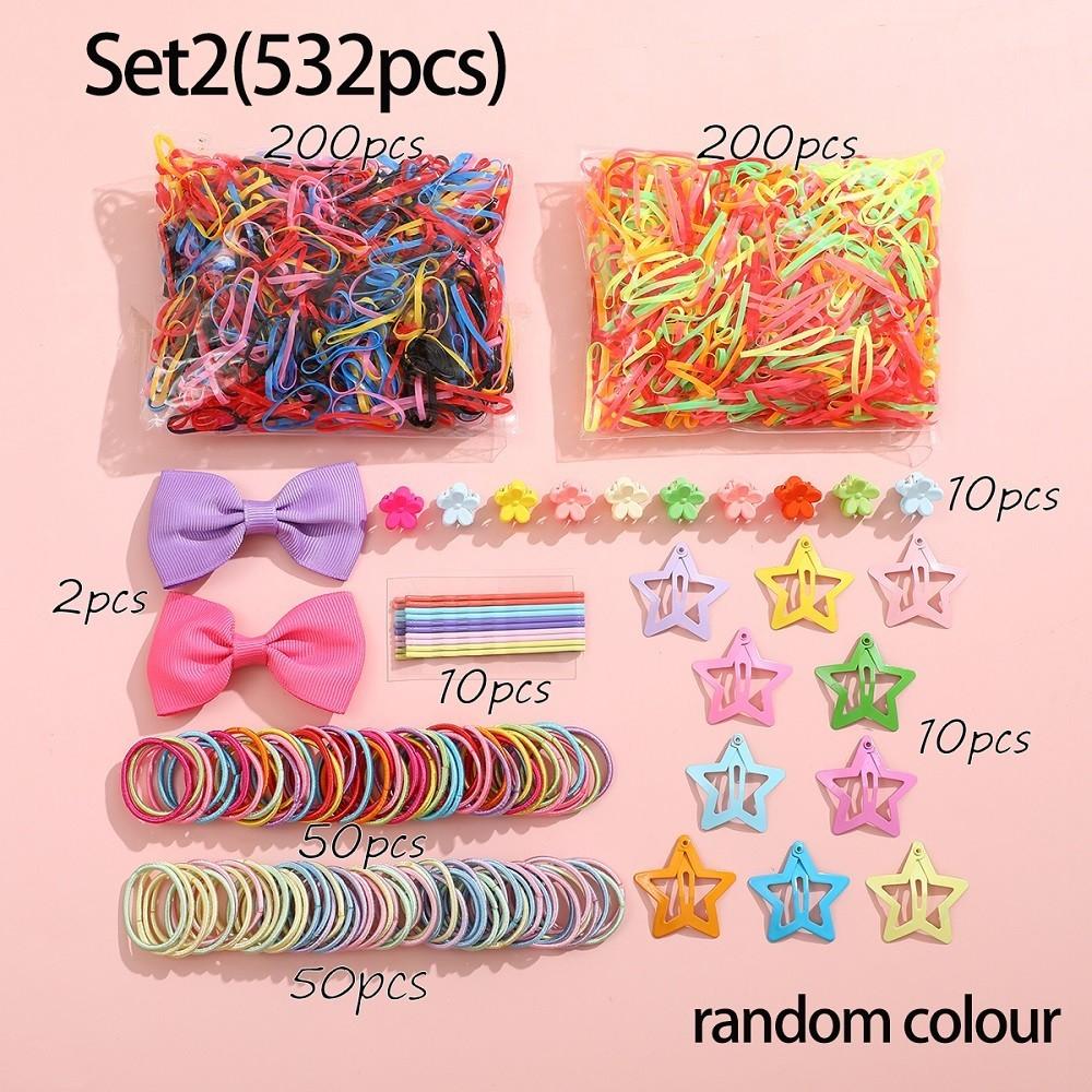 IF ME 780pcs/set Cute Hair Tie Hair Clip Set for Kids Colorful Star Flower Hairpin Rubber Children Hair Accessories