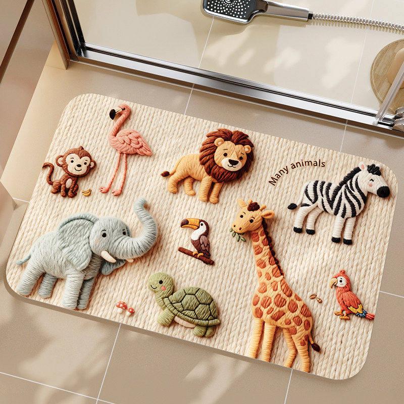 Diatom Mud Non-slip Bathroom Floor Mat - Cartoon Design, Easy Care, Water Absorbent