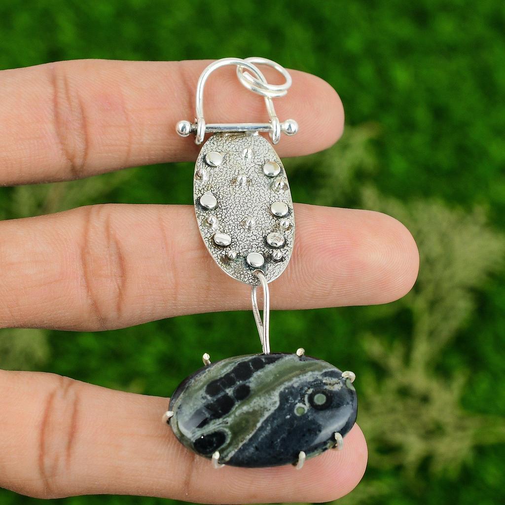 Daughters Day Deal 925 Silver Oval Kambaba Jasper Stone Wife Handcrafted Pendant