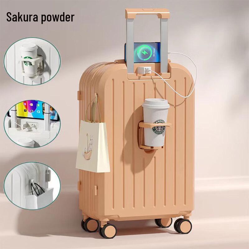 Легкий универсальный колесный дорожный чемодан с подстаканником и USB