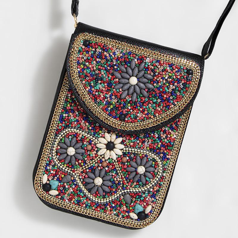 Bohemian Theme Pu Handbag With Magnetic Flap And Floral Accents For Daily Outings