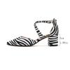 Factory Direct Sales Pointed Thick Heel Zebra Pattern Hollow Cross Belt Satin Hollow Comfortable Non-grinding Feet Women's Shoes