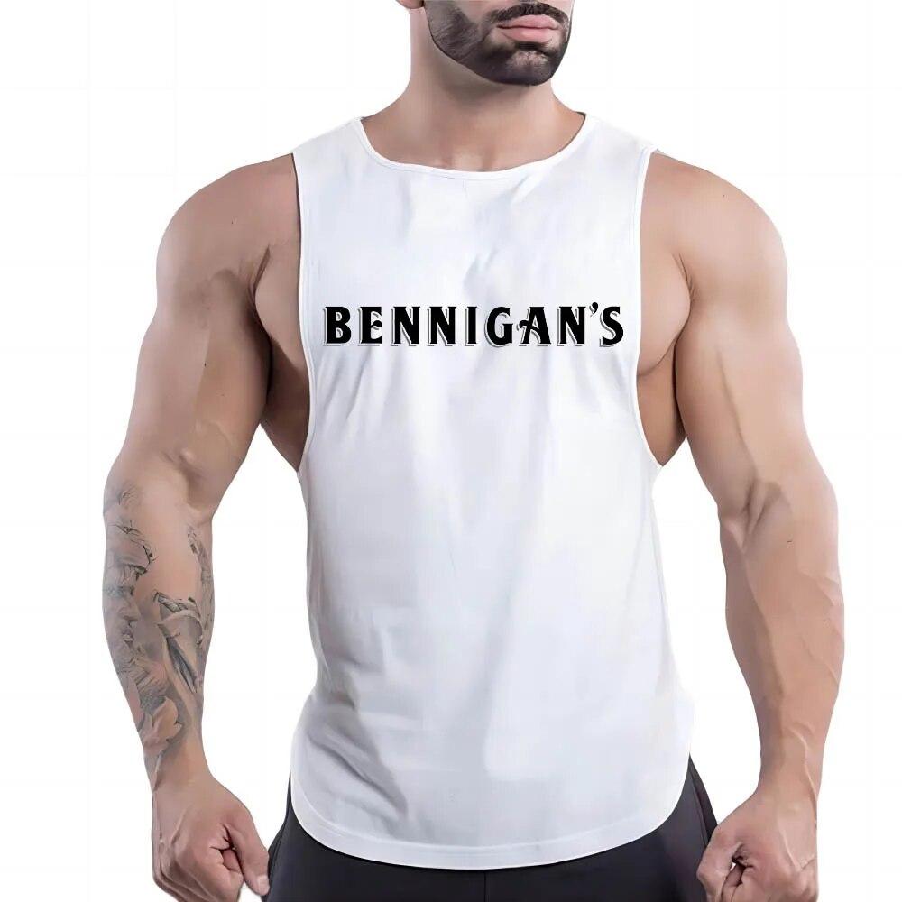 Four Seasons Adult Men'S Leisure Sports Fitness Outdoor Crew-Neck Vest Creative Letter Pattern 2d Printed Sleeveless Shirt
