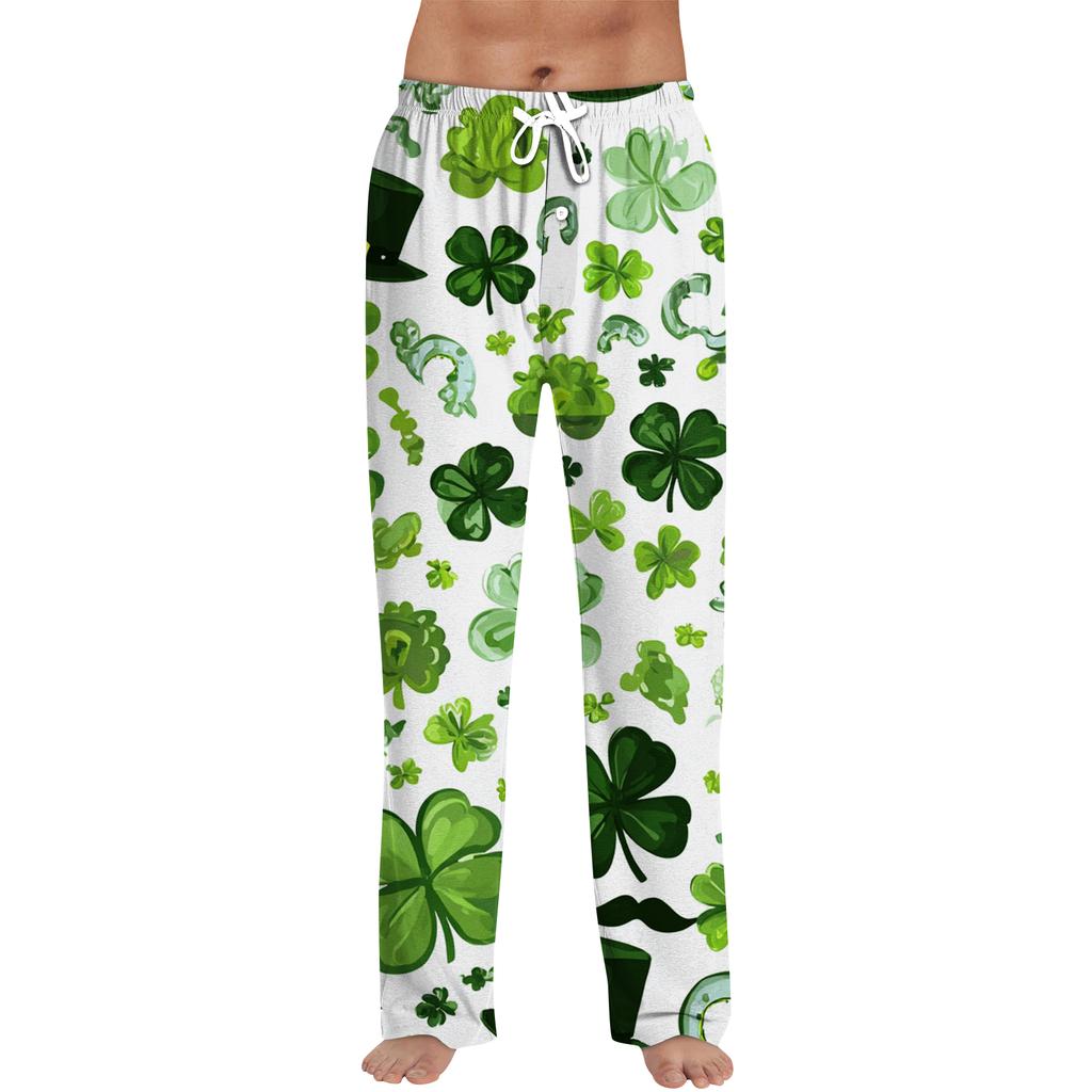 Men's Printed Drawstring Long Pants Casual Pajamas