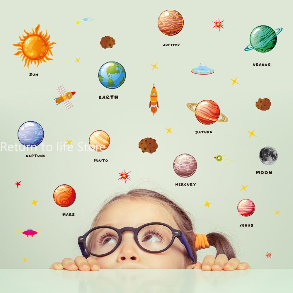 Solar System Wall Stickers Removable Planets for Kids Room Nursery Educational Space Themed Decor