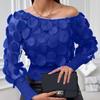 Women Tops Off Shoulder Puff Long Sleeve Elastic Waist Short Tops Perspective Mesh Yarn Casual Tops Party Daily Wear