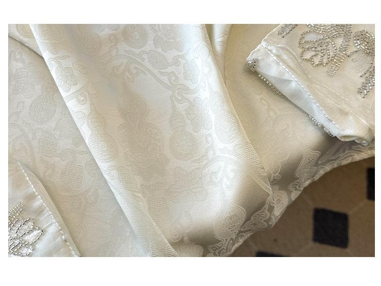 Women's Chinese Style Jacquard Embroidery Satin Shirt - Loose Fit, Round Neck