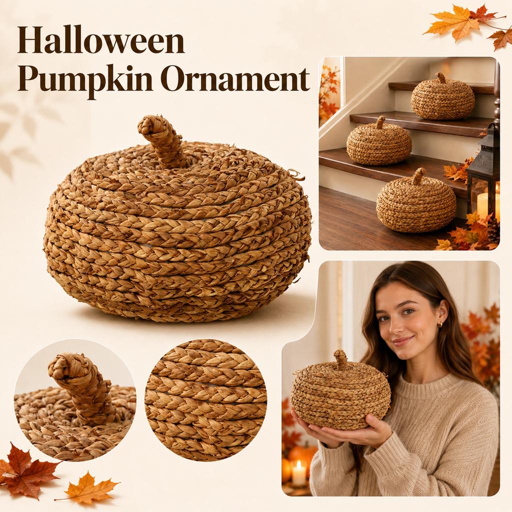 Knitted Christmas Pumpkin Ball and Woven Ornament Set for Home Decor