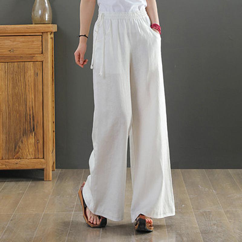 Sommer Locker Elastischer Bund Weites Bein Hosen Damen Casual