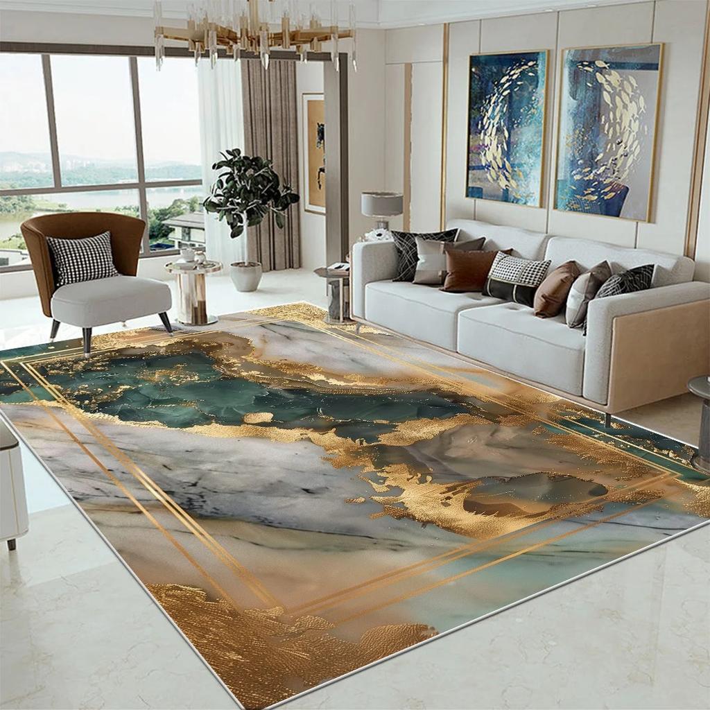 Luxury Marble Large Rugs for Living Room Decor Sofa Black Gold Carpet Decoration Home Coffee Tables Mat Non-slip Bedroom Carpets