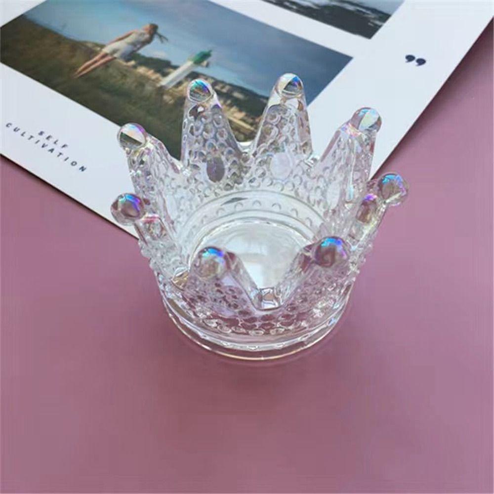 1/2Pcs Unique Crown Candle Holders Glass Candlestick Stand Glass Tea Light Holder  Home Decor