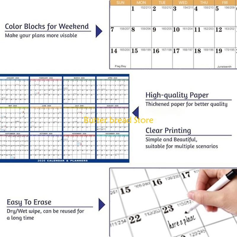 W89C 2026 Wall Calendar Planner 2026 Yearly Planner Erasable Calendar 59x88cm