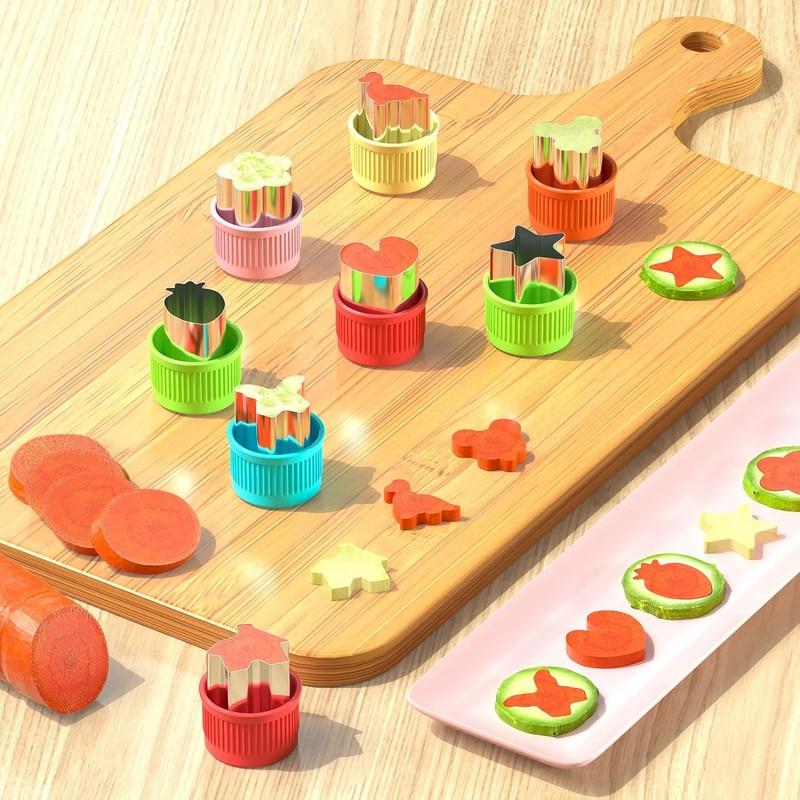 9-Piece Dinosaur Butterfly Cookie Cutters, Stainless Steel Heart Star Sandwich Biscuit Molds, Multicolor Fun Bread Stamp Set for Kids