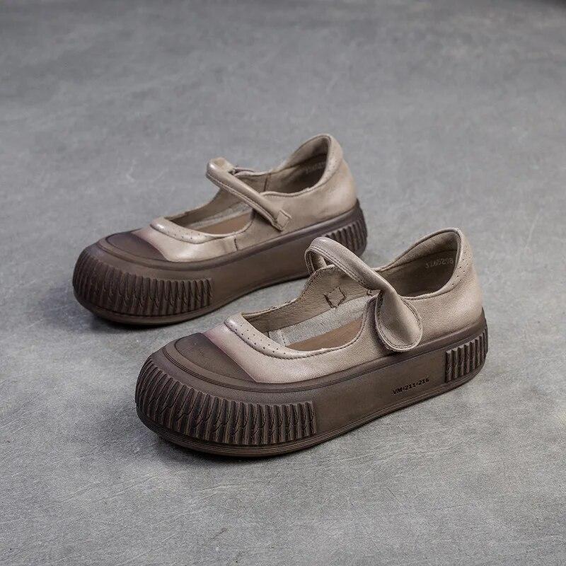 

Johnature/туфли из натуральной кожи на плоской подошве в стиле ретро, ​​универсальная удобная женская обувь на толстой подошве 40 хаки