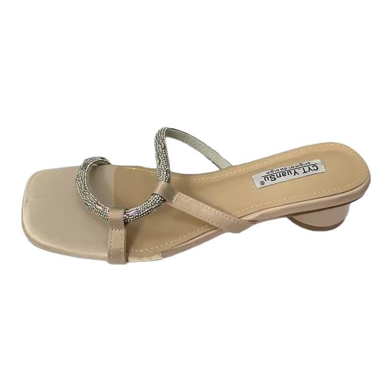 Coarse heel silver small cool slippers women's shoes wear new summer skirt rhinestone sandals