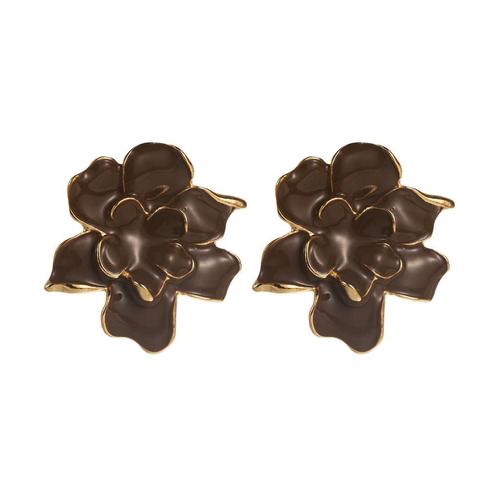 Cross Border Trendy Exaggerated Layered Style Oil Drip 3D Flower Earrings Vintage Hong Kong Style Ear Studs For Women