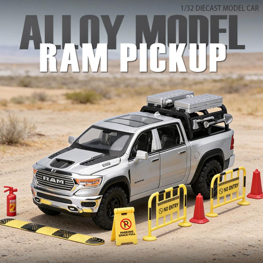 1:32 RAM Mammoth Pickup Model Toy Car Front Wheel Steering Alloy Body Simulated Off-road Truck Models Toys Sound Light Gifts