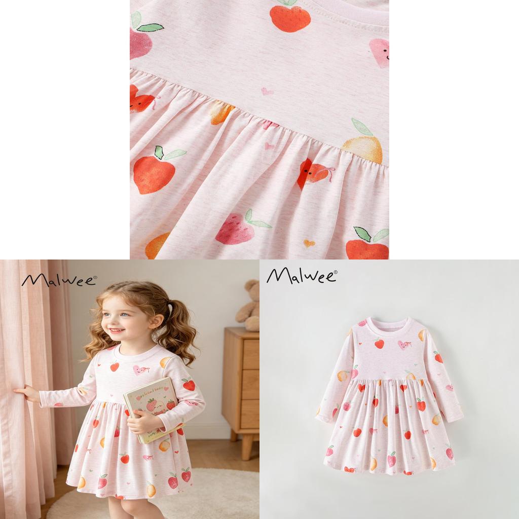 Girl Dress With Cartoon Animal Prints And Cotton Fabric For Autumn Winter